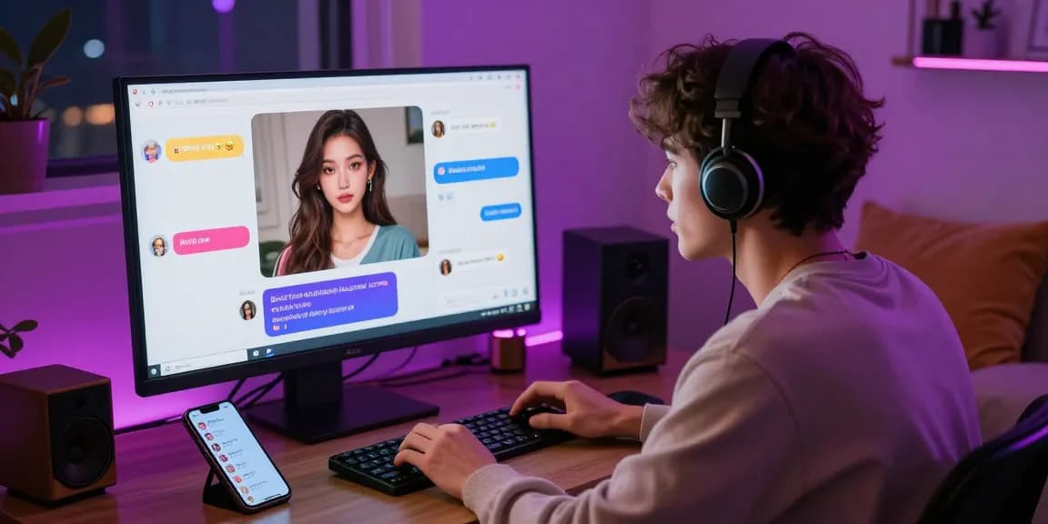 Interactive NSFW AI chat scene showcasing a user engaging with a vibrant AI character, ideal for immersive experiences.