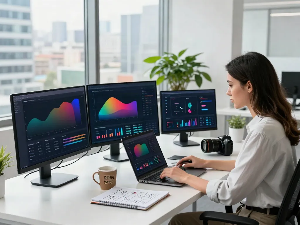 SEO specialist analyzing metrics in a modern workspace, emphasizing instant indexing strategies.