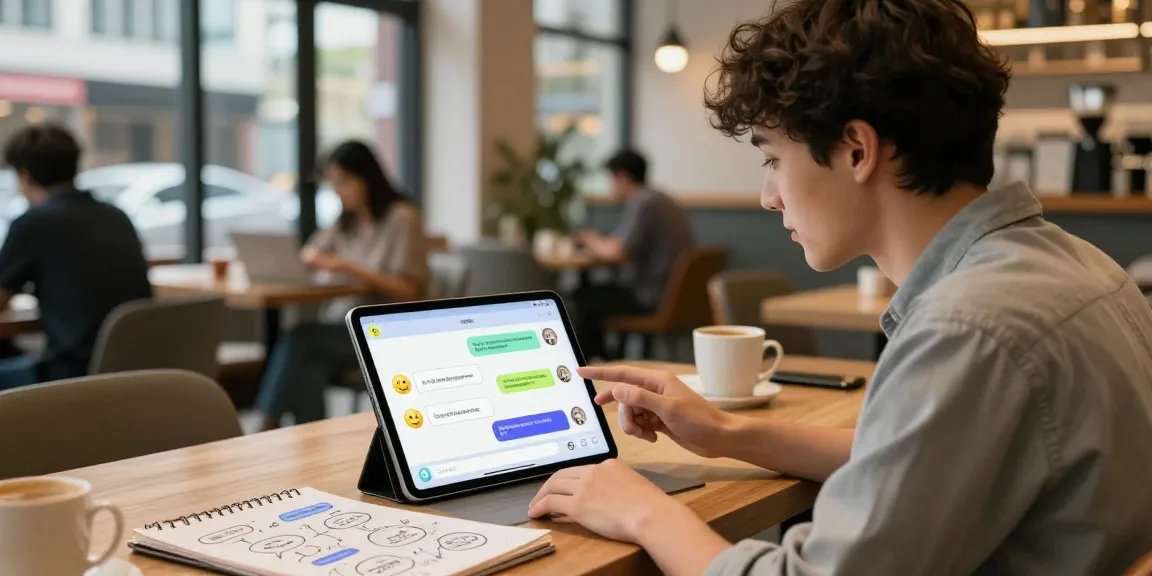 Engaging ai porn chat interface in vibrant coffee shop with user interaction.