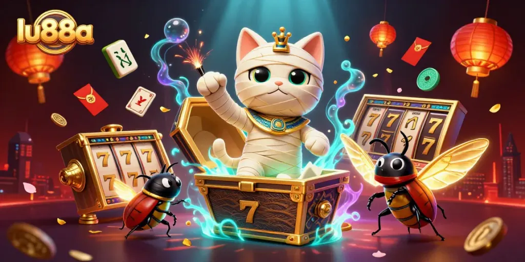 Engage in thrilling gameplay at lu88a with a pyramid casino scene featuring unique characters and rich gaming elements.