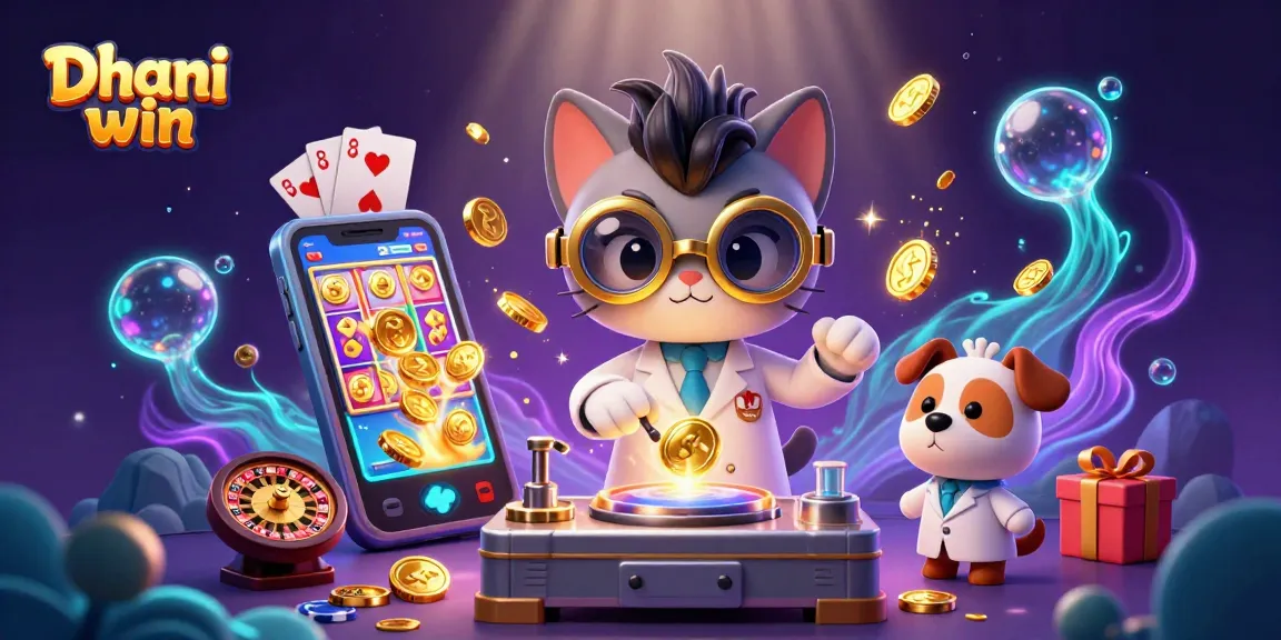 Engage in thrilling gameplay with Dhani win, featuring a mad scientist cat and exciting slot games.